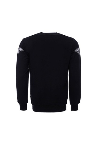 Baskılı Siyah Bisiklet Yaka Sweatshirt - Wessi Siyah