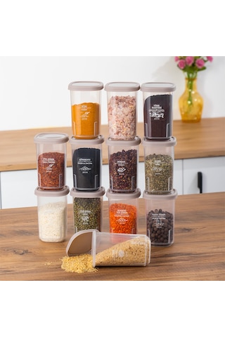 Porsima 1113 12'li Sızdırmaz Düz Kapaklı Baharatlık Seti Cappucci Cappucino