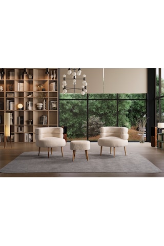 Barel Özel Tasarım Çay Seti Koltuk Takımı,berjer Ve Puf Ofis Balkon Cafe Bahçe Salon Mobilyası 3 Lü Takım Krem Krem