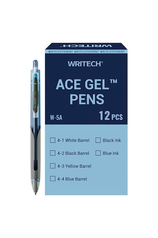Wrıtech W-5a Age 0,5mm Mavi Gövde Siyah Jel Kalem - 12'li Kutu Ahşap