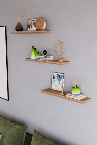 Minimal 3'lü Duvar Rafı Seti Dekoratif Raf 50x15 Cm Atlantik Çam