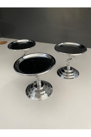 3'lü Atlı Gümüş Lokumluk, Çay Ve Kahve Yanı Sunumluk, Metal Şekerlik, Makaronluk Gümüş