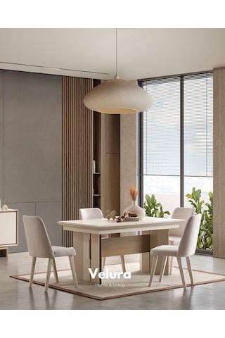 Rota Yemek Odası Takımı Yemek Masası + 4 Adet Sandalye Krem