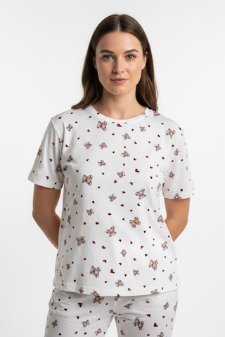 Kompedan Kadın Bisiklet Yaka Yumuşak Dokulu Küçük Ayıcık Desenli Kısa Kol Pijama Takım Beyaz 70132-4774
