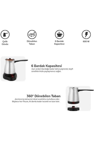 Crown Crw-7104 600w 6 Fincan Elektrikli Türk Kahve Makinesi Paslanmaz Çelik Inox Cezve Ac220v