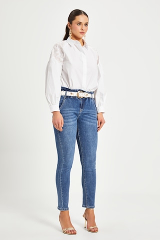 Kadın Nakış Detaylı Pamuk Gömlek Düğmeli, Uzun Kollu, %100 Cotton Beyaz