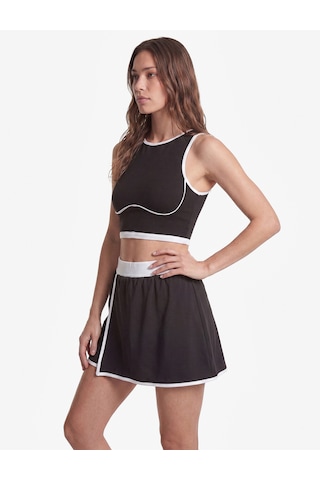 Koton Relax Fit İnterlok Yüksek Bel Biyeli Mini Spor Şort Etek Siyah 6sak40406nk