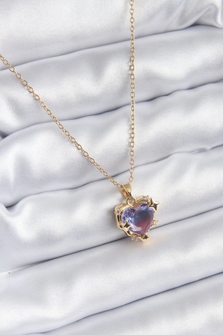 316l Çelik Zincir Gold Renk Mor Renk Zirkon Taşlı Kalp Model Kadın Kolye - Tj-bko8210 Çok renkli