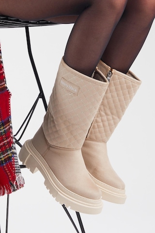 Kapitone Desenli Rahat Kalıp Uzun Kadın Bej Bot Tber205 Bej