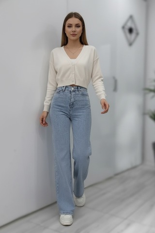 Woddi Nova Kadın Yüksek Bel Kar Yıkama Salaş Jeans Wide Leg Geniş Paça Palazzo Kot Pantolon Taş