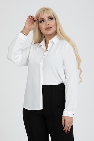 Pera Moda Jessica Büyük Beden Gömlek Beyaz