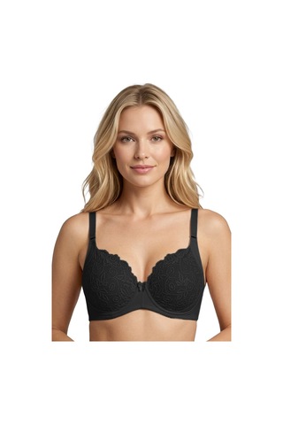 Cottonill Bra - Elora Siyah Büyük Beden Dantelli Balenli Minimizer Ayarlanabilir Askılı Kadın Sütyen