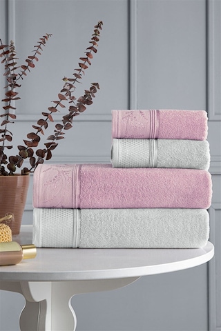 Özdilek Ditsy Aile Bornoz Seti Gri - Pembe