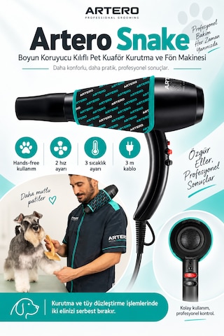 Artero Snake Boyun Koruyucu Kılıflı Pet Kuaför Kurutma Ve Fön Makinesi