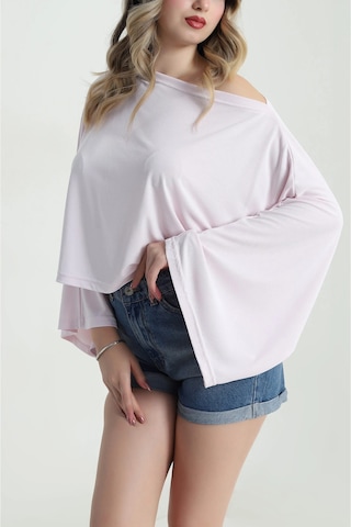 Fiolin Cupralı Yarasa Kol Bluz Pembe