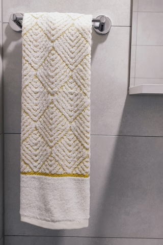 Geometrik Desenli Zemini Renkli Bambu El Havlusu - 50x90 Cm - Hardal Hardal