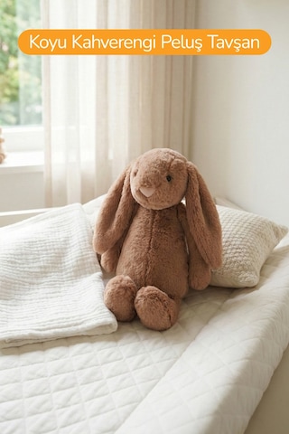 Yumuşacık Peluş Tavşan Hediyelik Bebek Uyku Ve Oyun Arkadaşı 45 Cm Oyuncak Kahverengi
