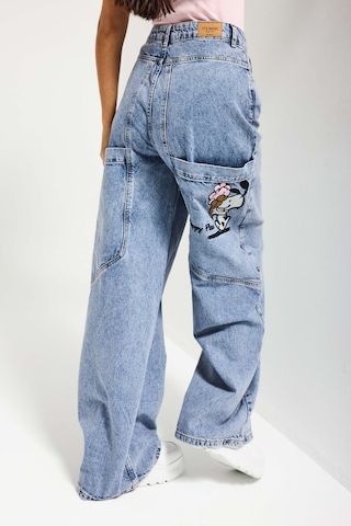 it's basic Kadın Kot Rengi 4s6-89 Mega Baggy Fit Nakış Detaylı Özel Tasarım Denim Jean Mavi