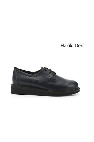 Gönderi(R) Gönderi R Lacivert Antik Bağcıklı Dolgu Taban Hakiki Deri Ayakkabı Lacivert