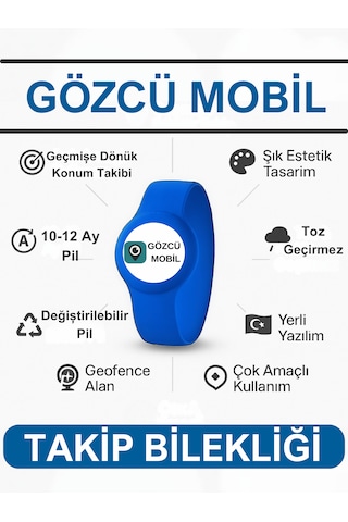 Gözcü Mobil Takip Bilekliği Ios Android Uyumlu Çocuk Genç Yaşlı Hasta Takip Konum Bilekliği Takip Cihazı Simsiz Mavi