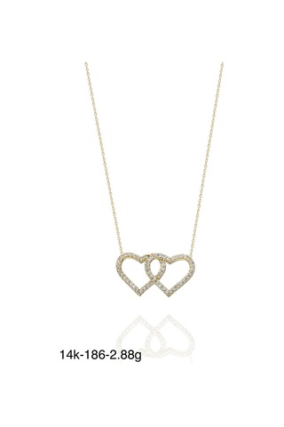 Çift İki Kalp Yan Yana Çok Şık 14 Ayar Altın Kolye