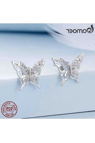 Novahub 925 Ayar Gümüş Kelebek Küpe, Kübik Zirkonya, Kadınlar İçin Parti Takı, Bamoer Zarif Design Beyaz
