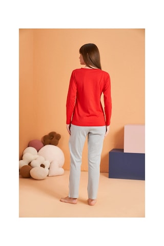 Moda Dua Pjs 28062 Kadın Patlı Pijama Takım Kırmızı