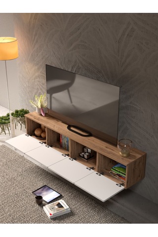 Bohem Şık 180 Cm 4 Kapaklı Mdf Kapak Duvar Tv Ünitesi ceviz