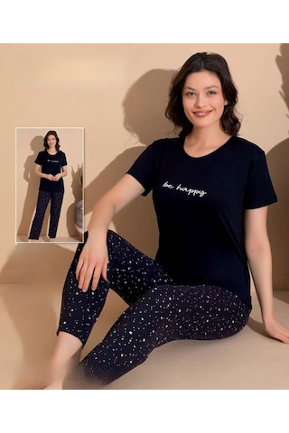 Boyraz Slim Fit Dar Kesim Kadın Milan Bisiklet Yaka Kısa Kol Pijama Takımı 11004s - 1 Adet Siyah