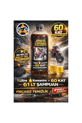 1 Litre Konsantre Fırçasız Oto Ve Motosiklet Şampuanı 60 Kat Sulandırılabilir