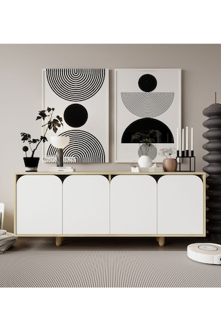 Lazio Bohem Ahşap Ayaklı Modern Konsol 180 Cm Safir Meşe-beyaz