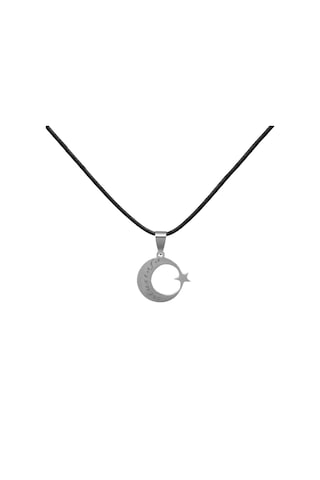 Ayyıldız Tasarım Kişiye Özel İsim Yazılı Siyah İp Zincirli Çelik Kadın Kolye Çelik