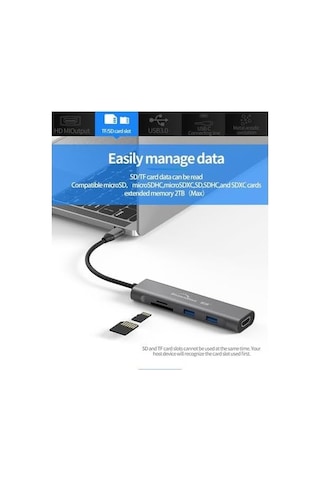 Tkz Blueendless Type C To 2 Usb 3.0/1 Sd/ 1 Tf / 1 Hdmı Çevirici Macbook Pro
