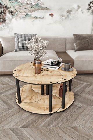 Yin Yang Unıty Serenıty Orta Sehpa 4 Lü Meşe 70 Cm Meşe