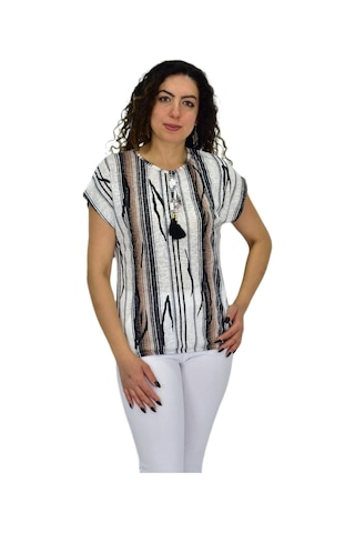 Kadın Kısa Kol Baskılı Bluz Bgl-st04695 Krem