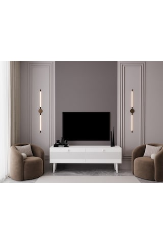 Melura Tv Ünitesi - Tv Sehpası 140 Cm %100 Mdf Lake Ahşap Ayaklı Beyaz