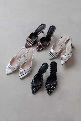 Wolk Shoes Franco Kadın Topuklu Deri Arkası Acık Topuklu Ayakkabı Siyah Puantiye