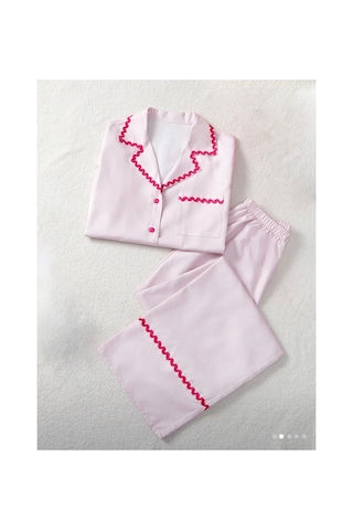 Lilly Dolce Pembe Beyaz Çizgili Biyeli Yumuşak Dokulu Yazlık Pijama Takımı Pembe Pembe