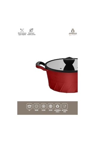 Vento 7 Parça Döküm Titanyum Kaplama Tencere Tava Seti Kırmızı Kırmızı