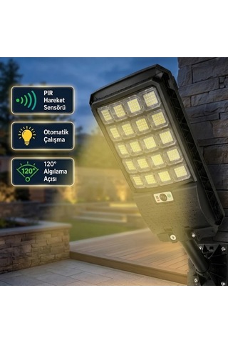 Solar Led Bahçe Lambası Pır Hareket Sensörlü Uzaktan Kumandalı Dış Mekan Aydınlatma