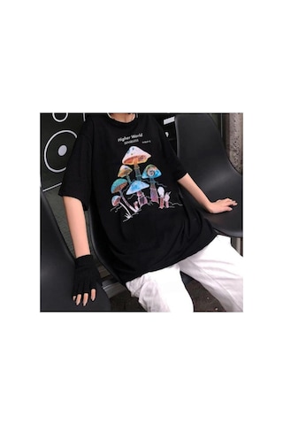 Noıssey Köstebek Etiket Higher World Mushrooms T-shirt Et42555 Siyah