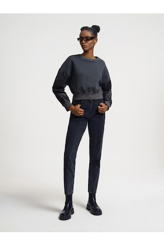 Long Crop Kadın Sweatshirt Gri