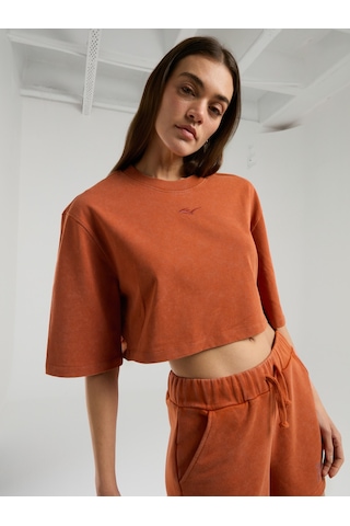 Everlast Bronx 1910 Oversize Turuncu Crop Kadın Tişört Kiremit