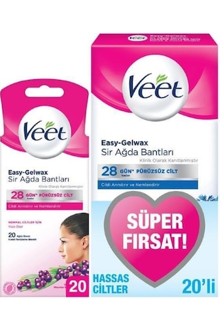 Veet Yüze Özel Ağda Bandı 20'li + Vücut Bölgesi Hassas Ciltler Ağda Bandı 20’li
