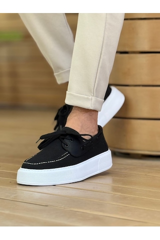 Roof Atelier Erkek Siyah Triko Kalın Taban Loafer Ayakkabı - 2602 - Triko Siyah