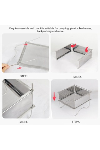 Taşınabilir Paslanmaz Çelik Barbekü Izgara Katlanır Kamp Sobası Odun Y Gümüş
