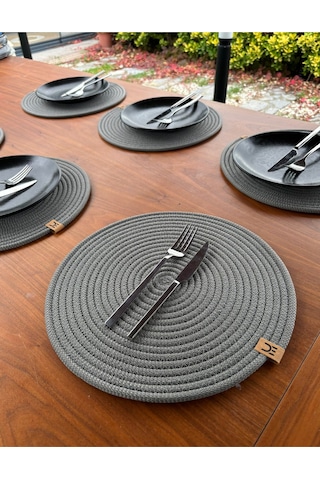 6 Lı Yuvarlak Supla Takımı Kolay Temizlenebilir, Modern Sofralar İçin Gri