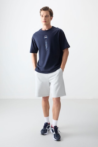 Air Jones Tommy Life Lacivert %100 Pamuk Kalın Yumuşak Dokulu Oversize Fit Baskılı Erkek T-shirt - 88355 Lacivert