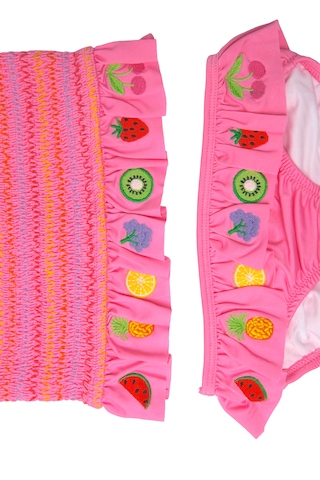 Soleda Upf 50+ Meyve Nakışlı Kız Çocuk Bikini Fruit-embroidered Pembe