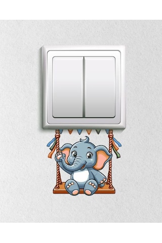 Salıncakta Sevimli Fil Dekoratif Priz Sticker 12x10 Cm